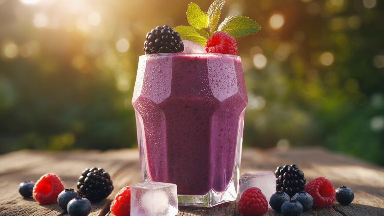 Smoothie aux fruits rouges frais dans un verre sur une table en bois