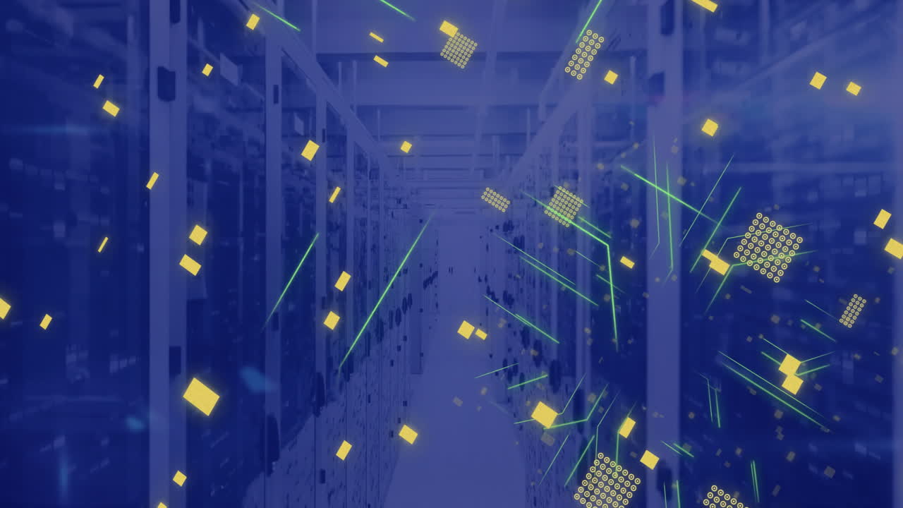 Animation of circuit board and data processing over computer servers