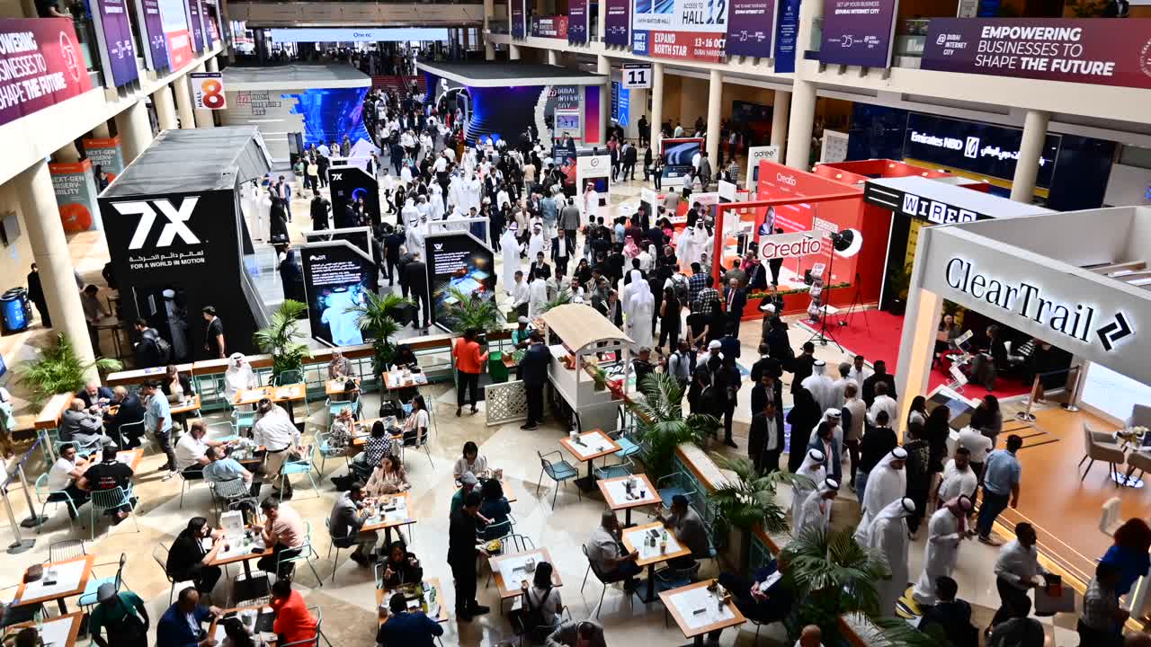 Timelapse of the 44th edition of GITEX Global 2024 exhibition at the Dubai World Trade Centre, Dubai.