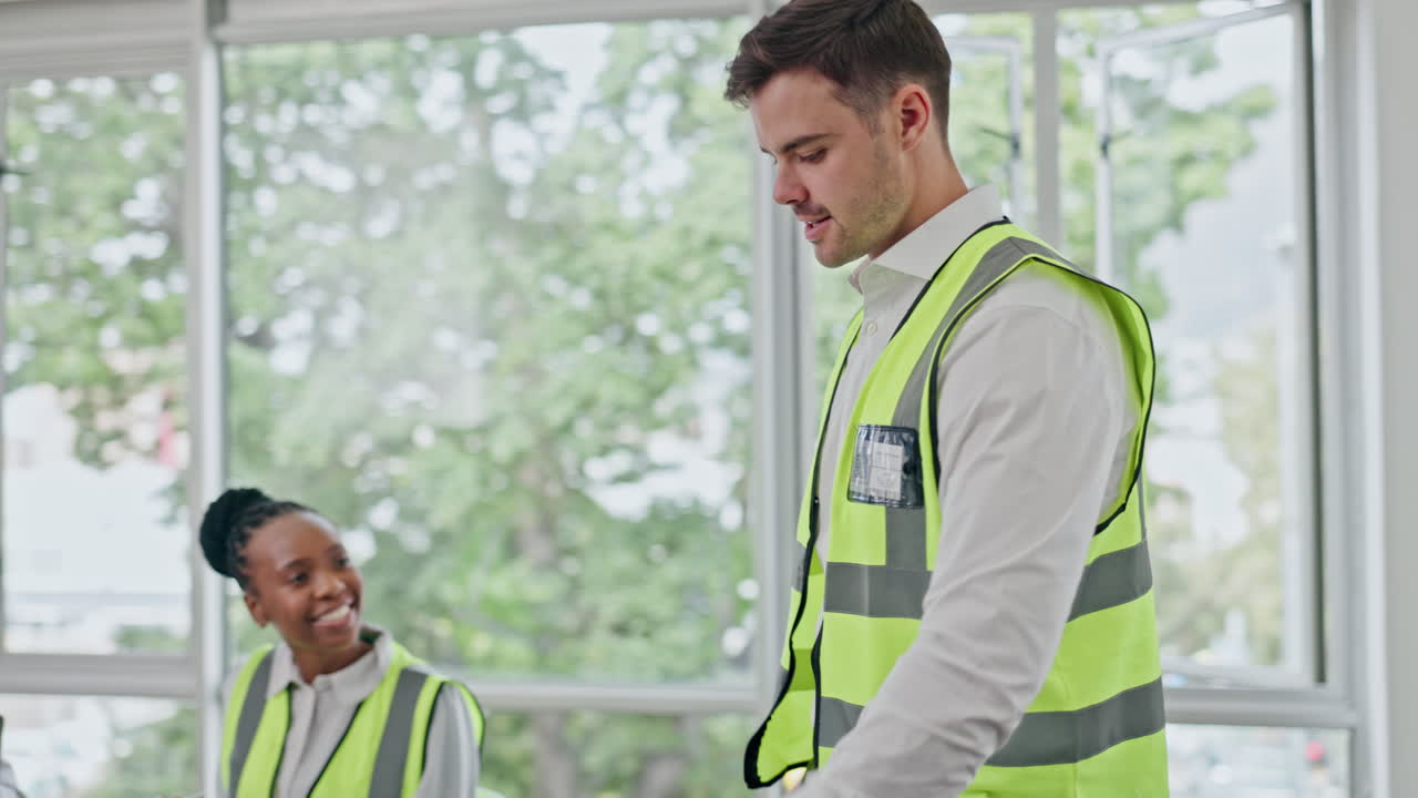 reunión de arquitecto, oficina o hombre llegan a