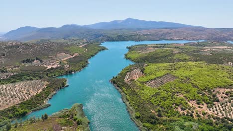 aerial footage of the marathon lake near athens, greece