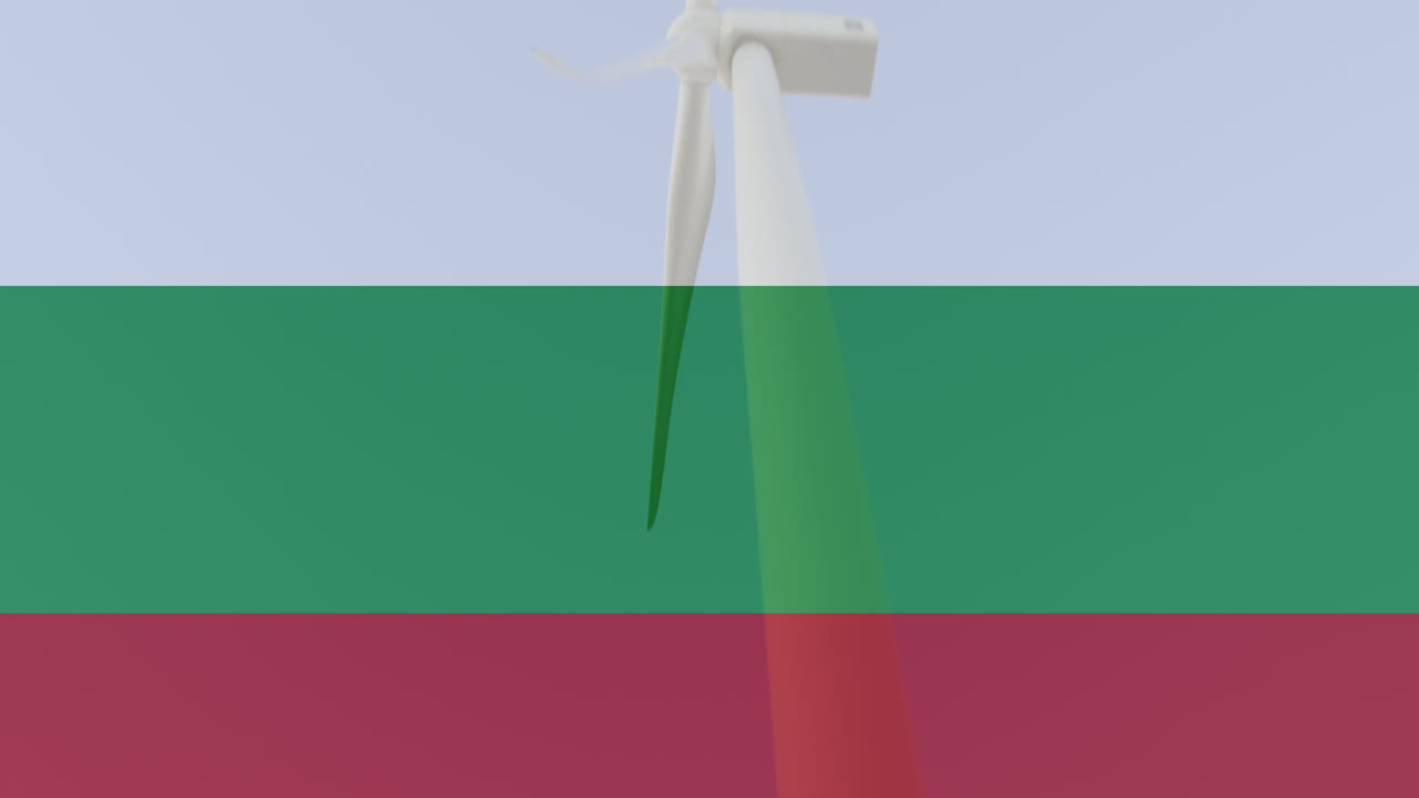 animación de la bandera de bulgaria sobre una turbina eólica