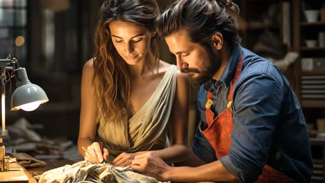 couple engaged in pottery making in a cozy studio setting