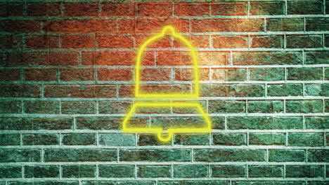 animación del icono de notificación de la campana de neón brillante en la pared de ladrillo