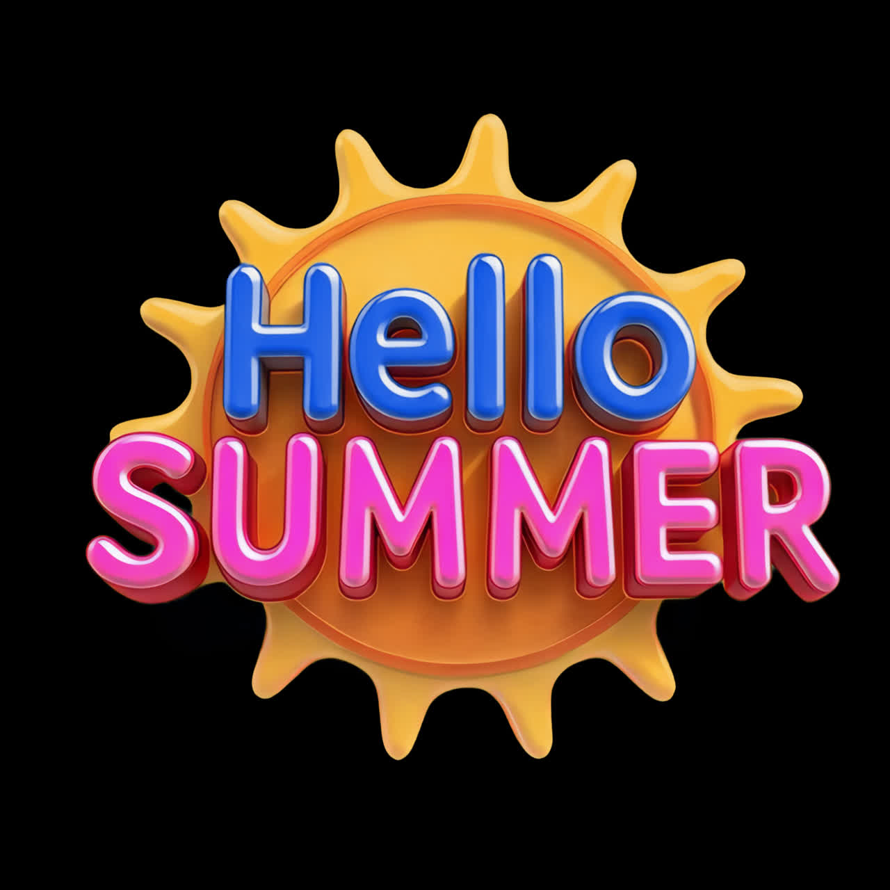 Cute hello summer typography animation isolated asset, transparent 4K video, alpha channel, ProRes