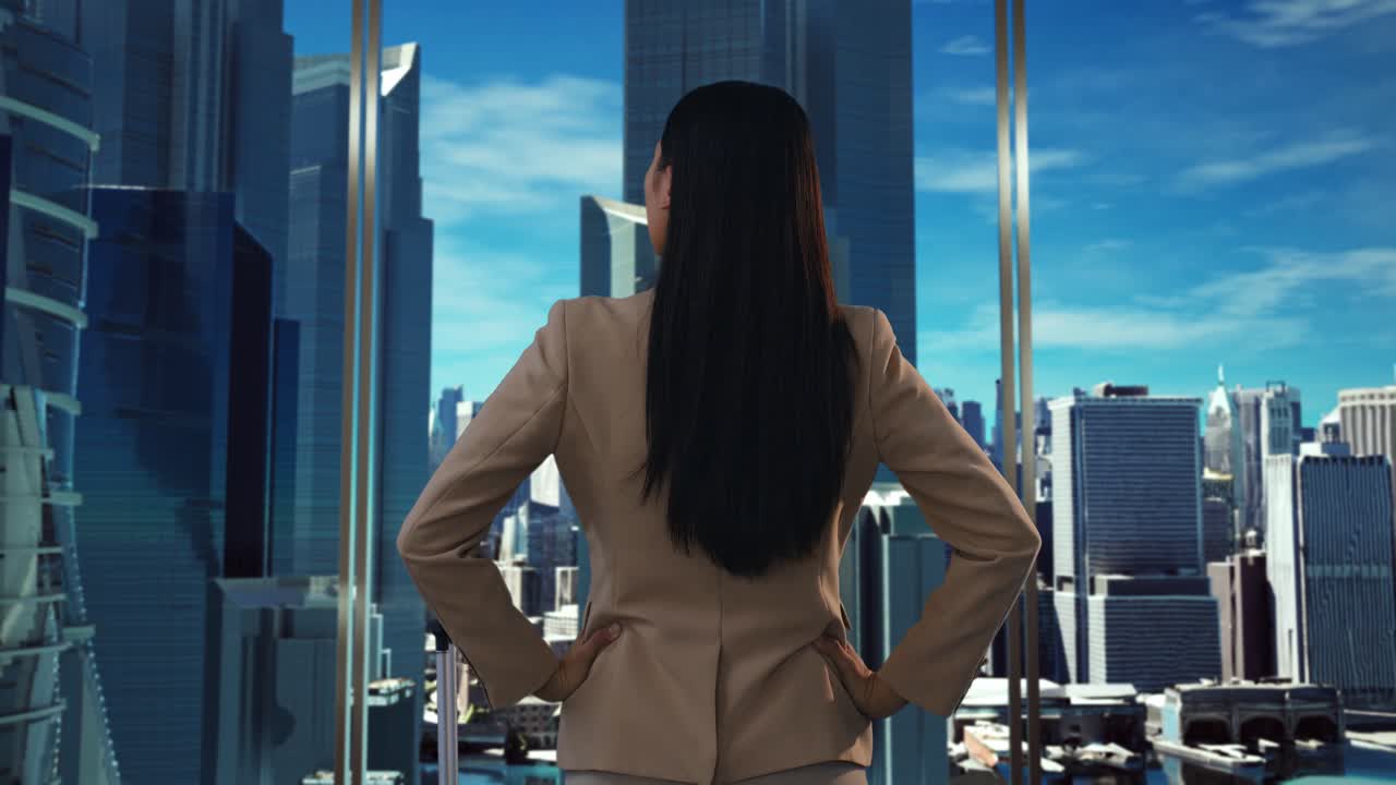 mujer de negocios mirando una vista de la ciudad