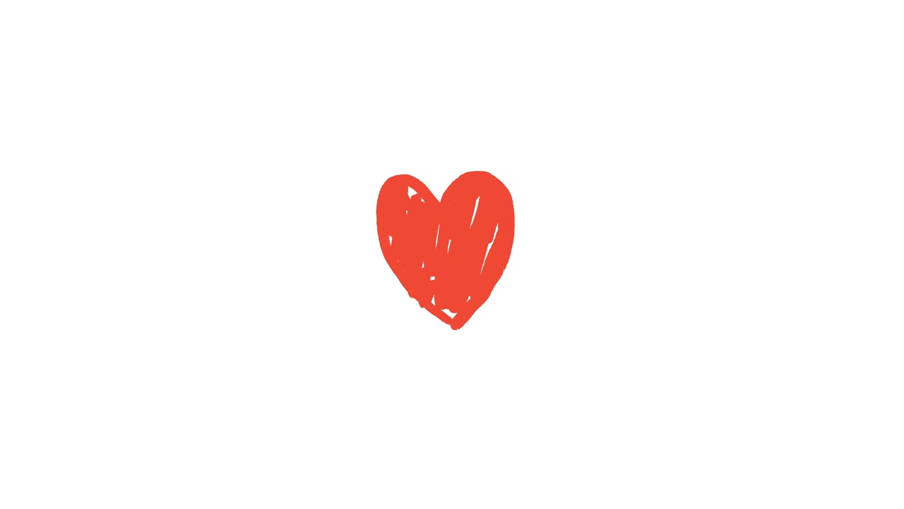 Animazione di un cuore rosso disegnato a mano su sfondo bianco.
