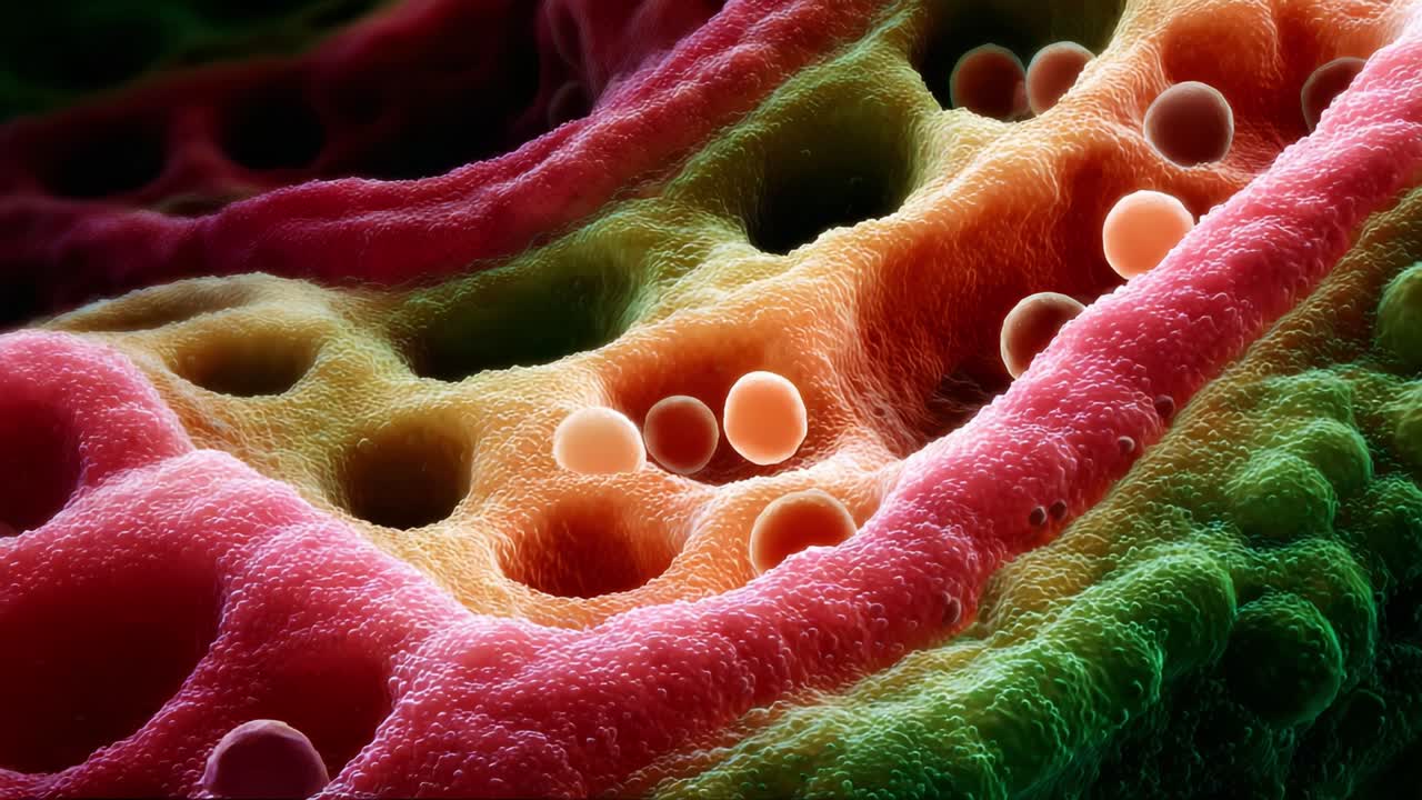 Exploring the Intricacies of Micro-Structures: A Close-Up Look at Colorful Cellular Patterns and Unique Formations Captured in Stunning Detail