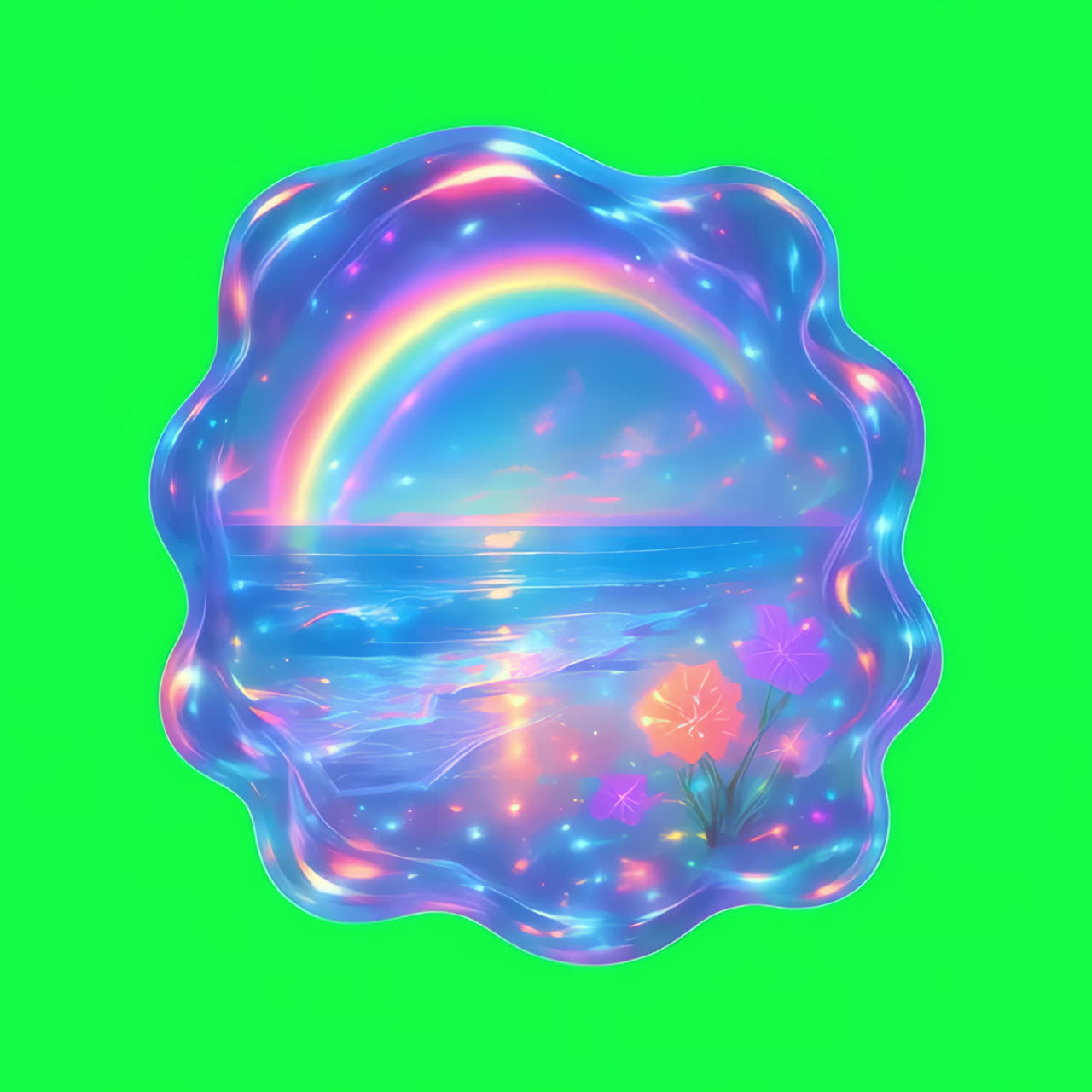 Vibrant dreamy oceanic rainbow animation isolated asset, transparent 4K video, alpha channel, ProRes