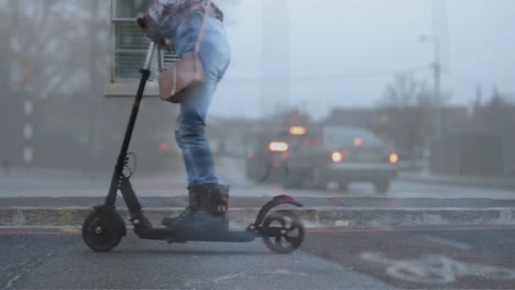 animation of cars over biracial woman using scooter on street