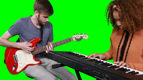 musicians playing piano and guitar