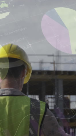animación del procesamiento de estadísticas sobre arquitectas que mantienen planes en el sitio de construcción