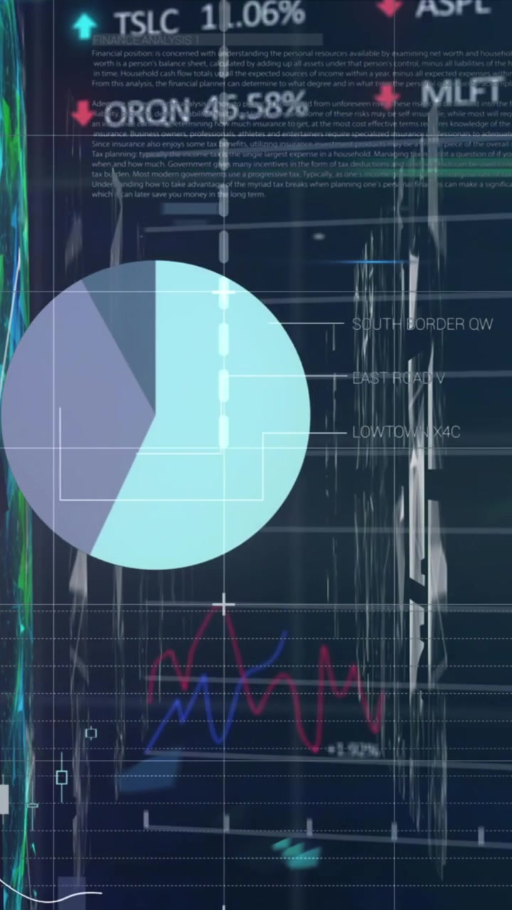 Animation of graphs and data over navy background