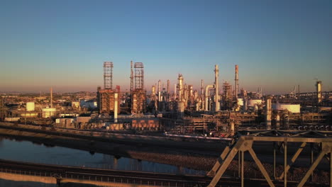 aerial-panorama-of-San-Pedro,-industrial-zone,-shipping-industry-and-rail-yard