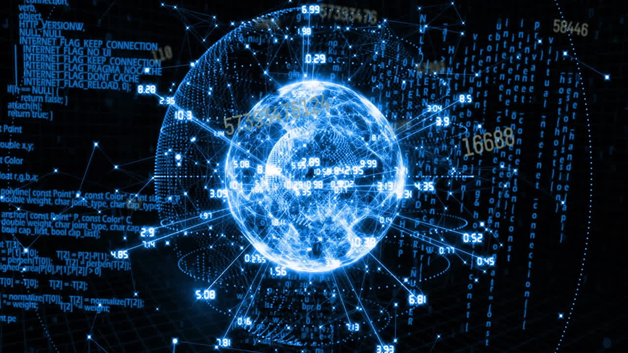animación del procesamiento de datos digitales en todo el mundo con conexiones en fondo negro