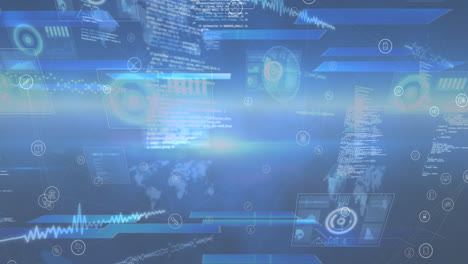 animación del procesamiento de datos sobre un fondo azul
