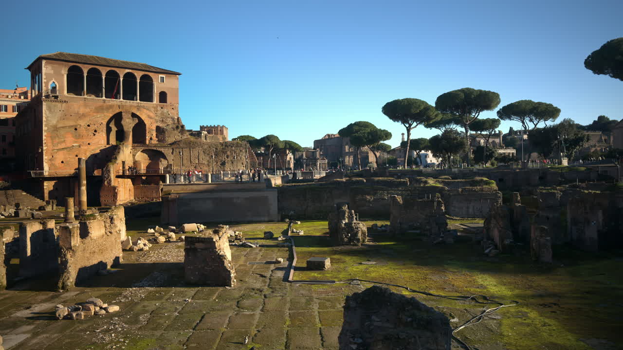 Ruins of the Roman Forum at sunset in Rome, Italy