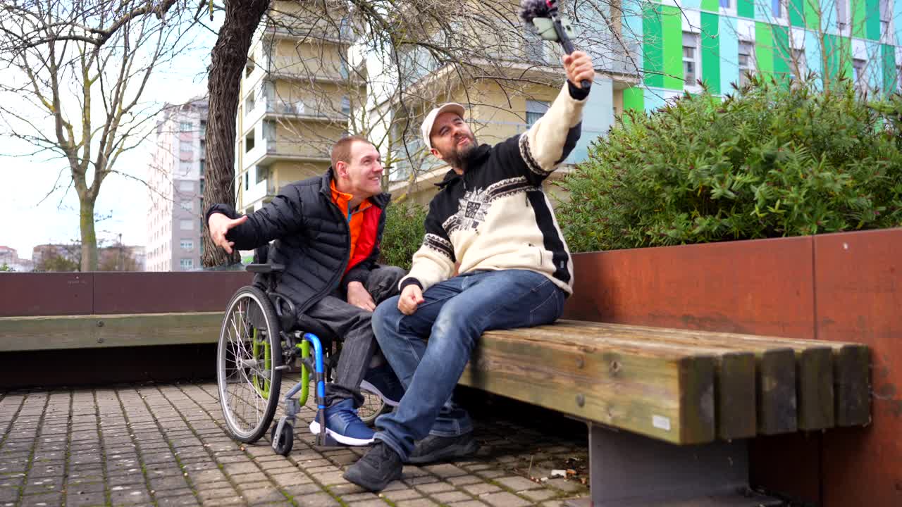 Two friends creating content on the street