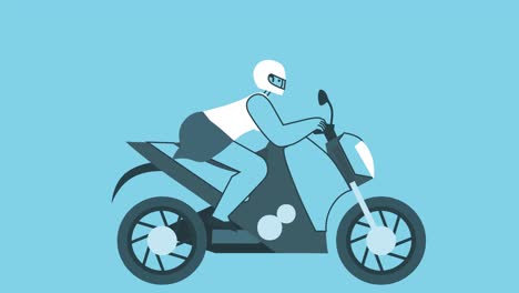 flat woman rides a racing motorcycle. lifestyle and motorsport flat design cartoon character isolated loop 2d animation with alpha