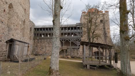 Time-Lapse-Ruins-of-Sigulda-Medieval-Castle,-Latvia
