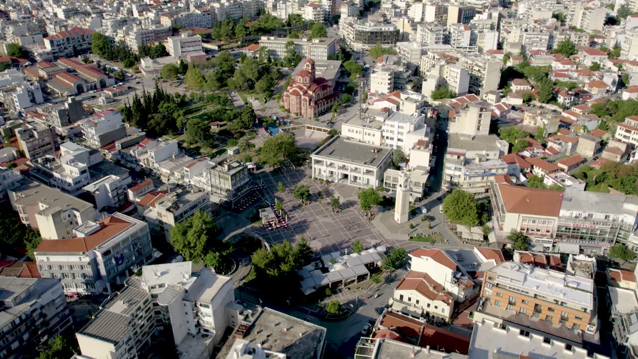 Xanthi Thrace Greece, Aerial View of City Center and Central Square, Dolly Shot