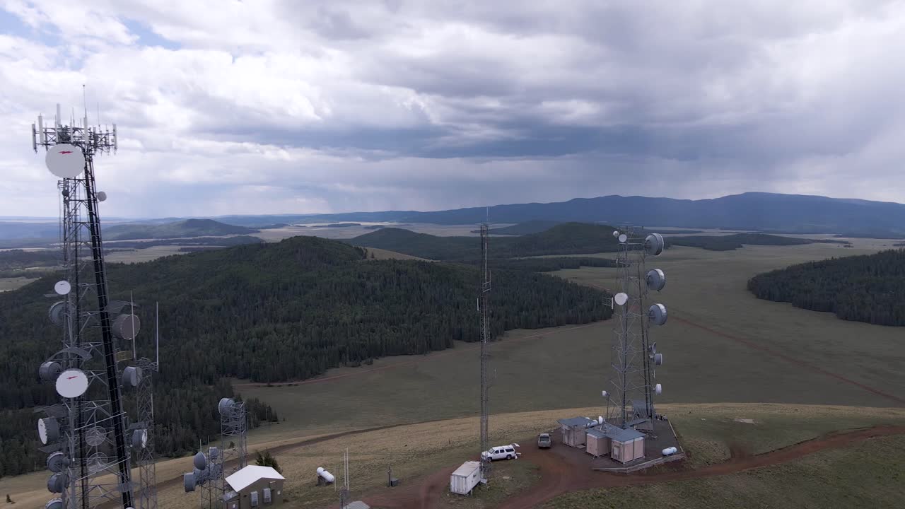 Drone Shot Of Communication Towers On The Summit In Greens Peak, Arizona - aerial