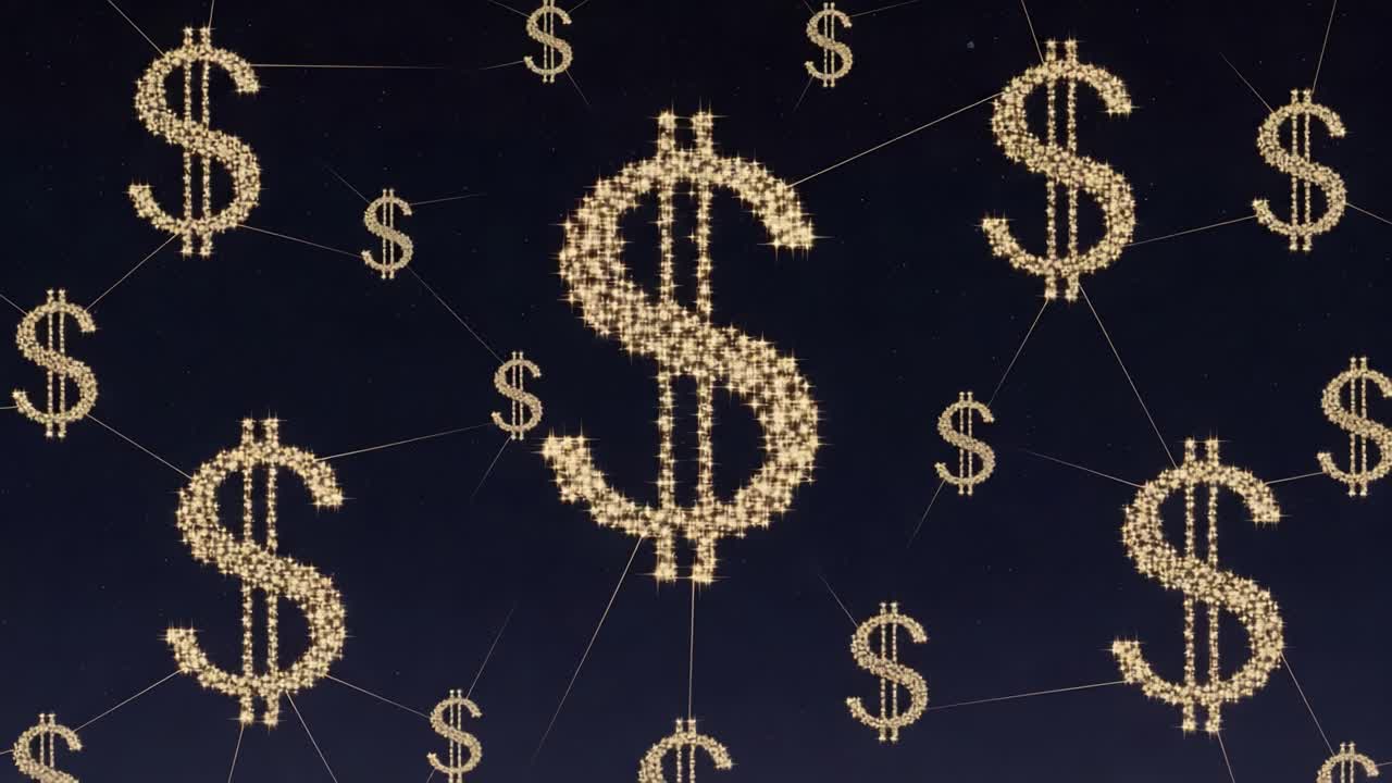 A Dynamic Representation of Financial Networks with Dollar Symbols Connecting Various Nodes in an Intricate Web of Economic Relationships