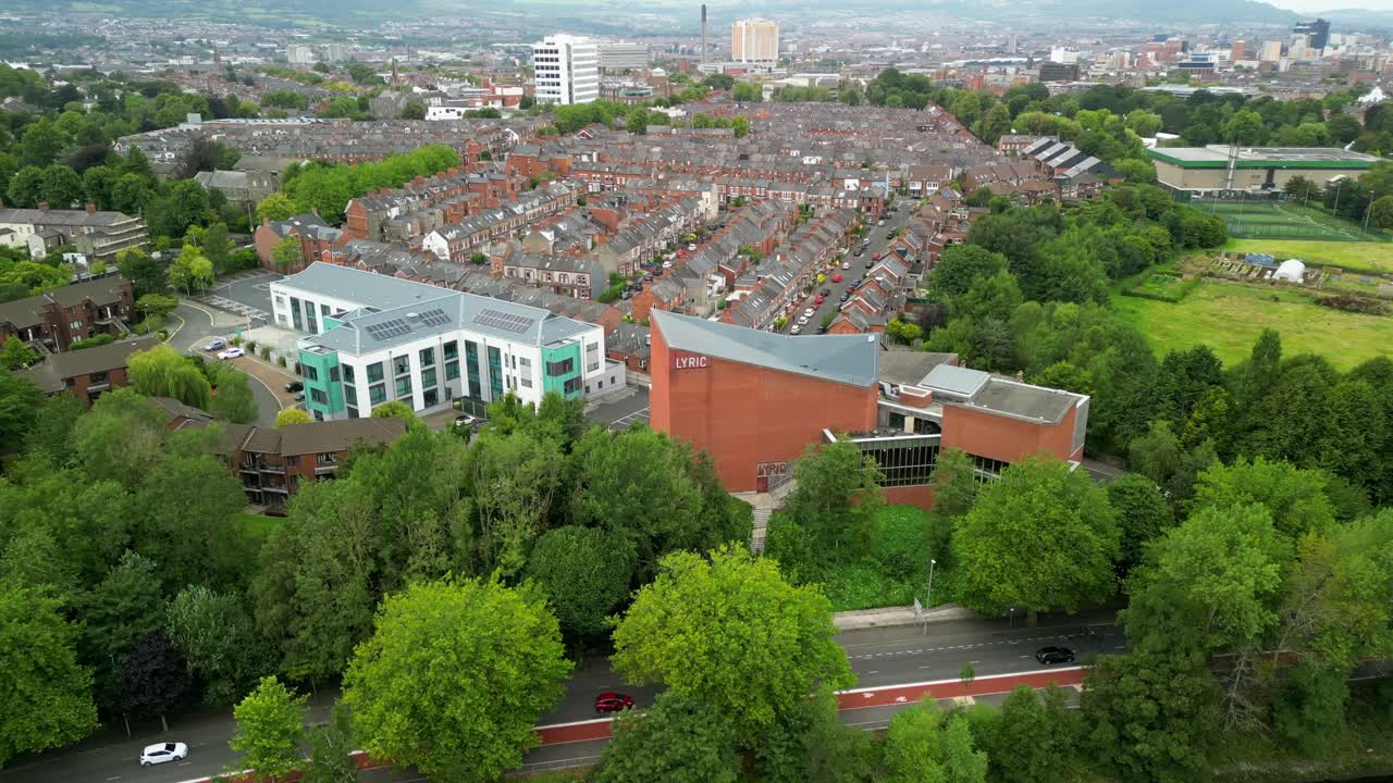 Rotating aerial video of the Lyric Theatre in South Belfast, Northern Ireland in the UK. Filmed in 4K, 30FPS and with Rec709 color