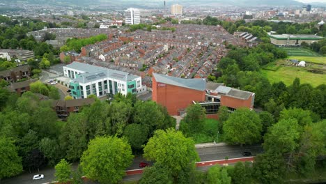 rotating aerial video of the lyric theatre in south belfast, northern ireland in the uk. filmed in 4k, 30fps and with rec709 color