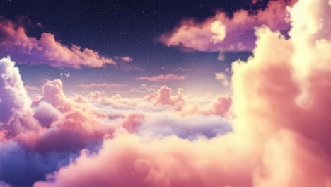 a stunning display of clouds appears in various pastel shades, glowing softly as the sun sets in the background. the sky transforms into a masterpiece of orange, pink, and lavender hues, creating a tranquil atmosphere that invites reflection and calm. this captivating visual offers a moment of peace