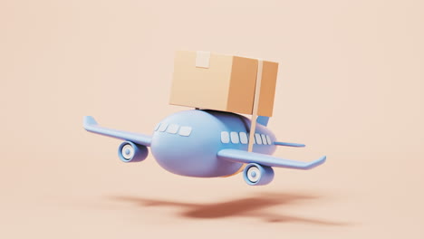 loop animation of plane and cardboard box, 3d rendering.