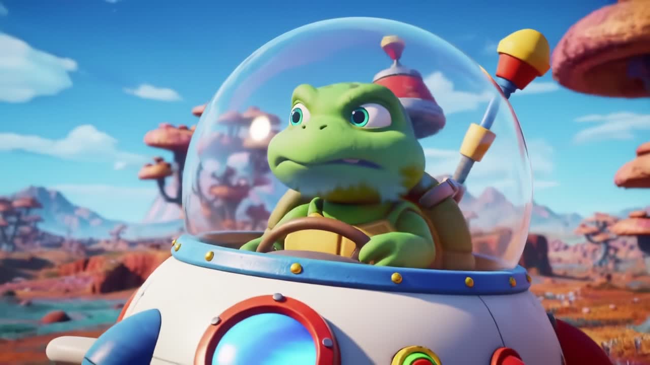 A Transformative Journey: A Determined Space Explorer Amphibian Navigates an Enigmatic Alien Landscape, Full of Surreal Vegetation and Uncharted Territories