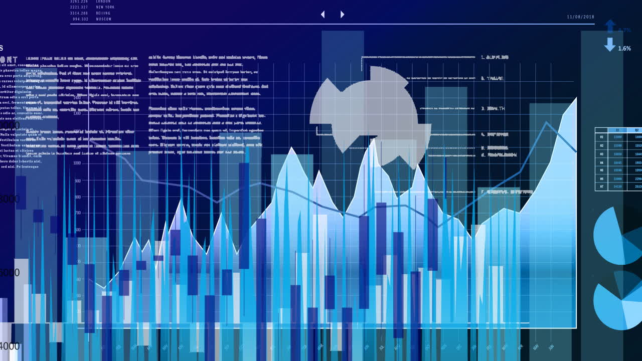 Animation of data processing with blue line and statistics recording