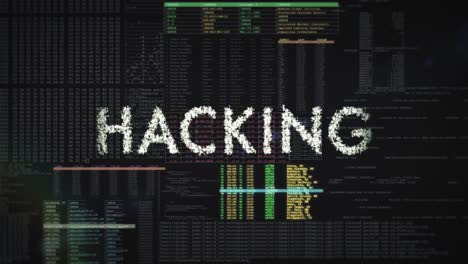 el texto de piratería se forma a partir de líneas digitales: superposición en la animación de datos de código futurista