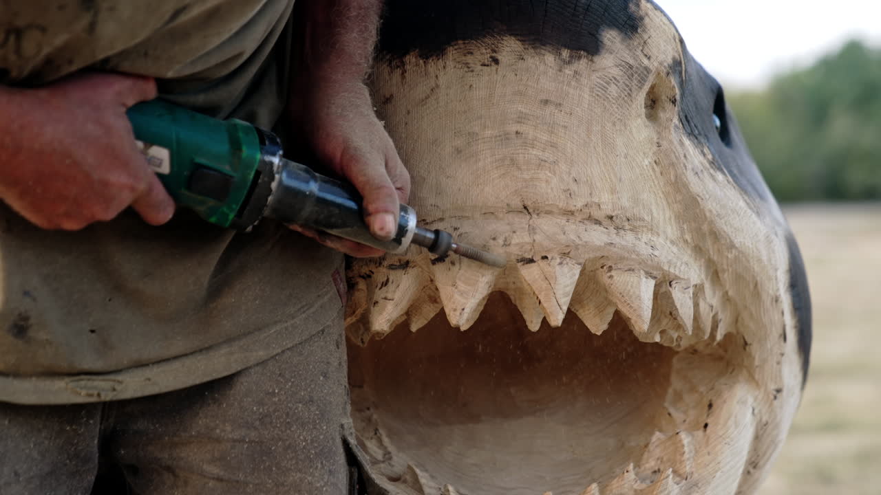 Carving a Large Wooden Shark Sculpture