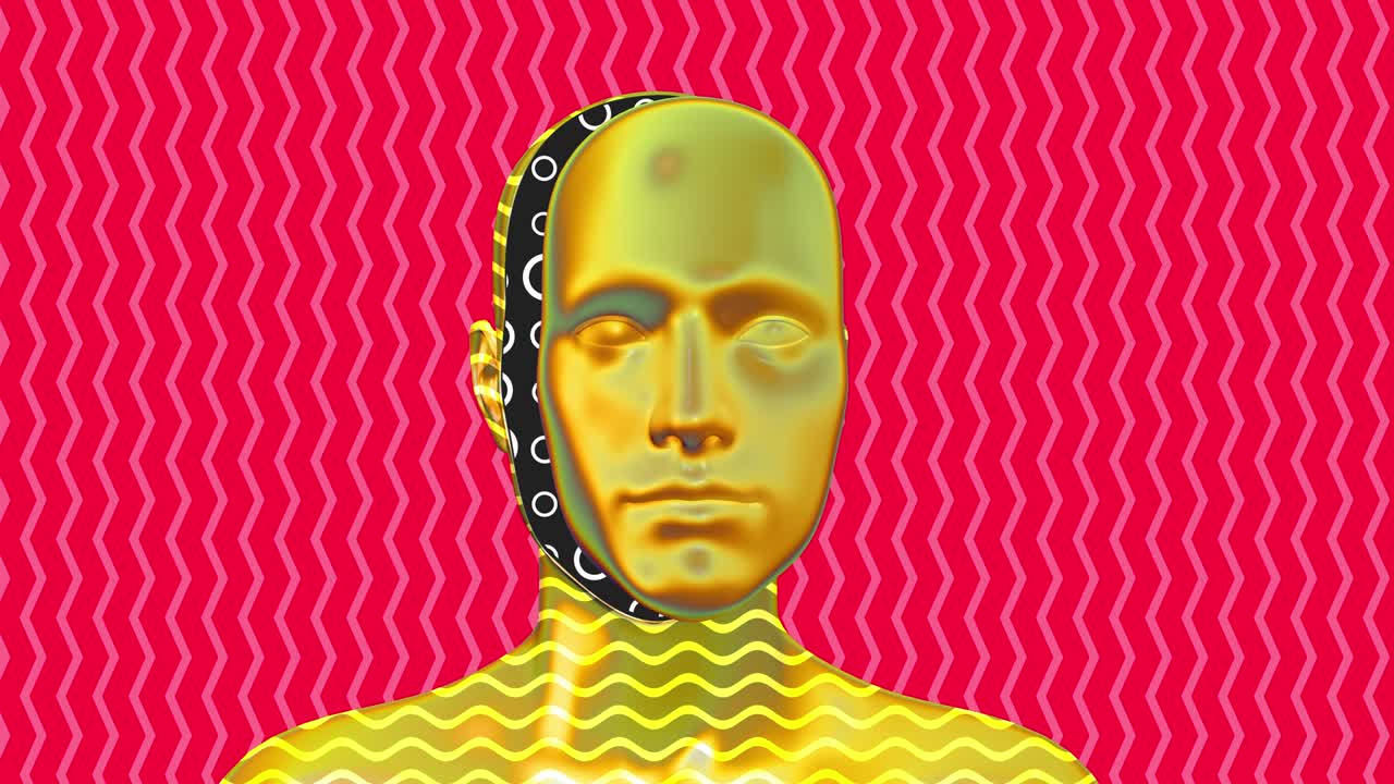 기하학적 모양을 가진 인간 몸의 추상 예술 개념, 창의적인 현대 모션 스타일의 현실적인 3d 캐릭터 남자 또는 여자, 미니멀 그래픽, 다채로운 사이키델릭 디자인, 밝은 패션 루프 애니메이션.