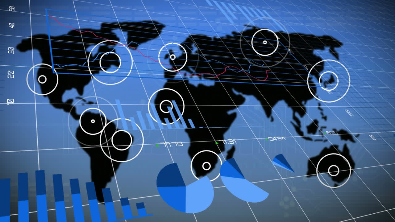Financial data processing against world map