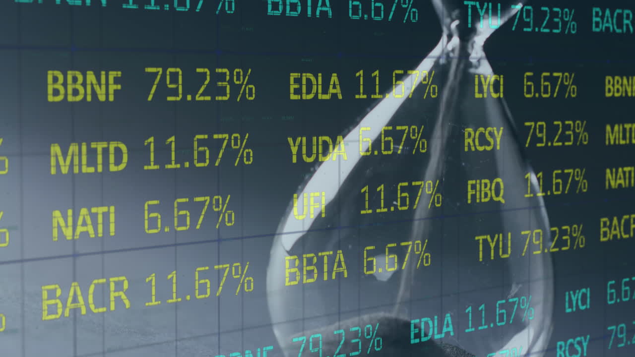 animación del procesamiento de datos financieros a través de un reloj de arena