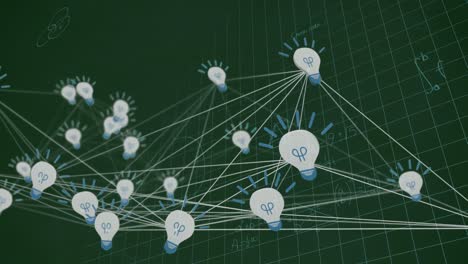 animación de la red de conexiones con iconos sobre ecuaciones matemáticas sobre fondo negro