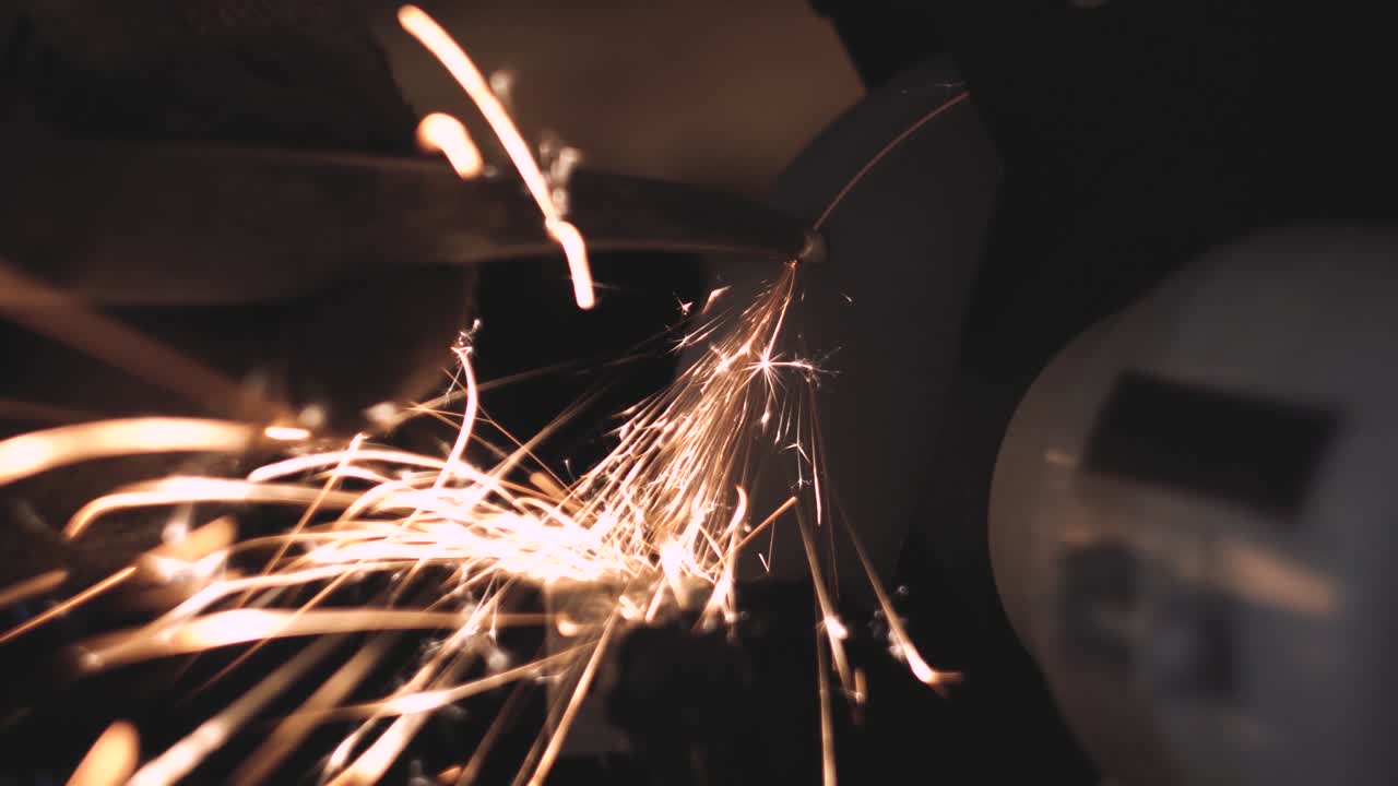 Sparks from the grinding wheel
