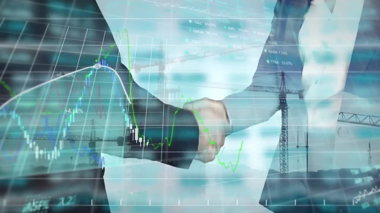 animación del procesamiento de datos financieros en diversos empresarios y paisajes urbanos