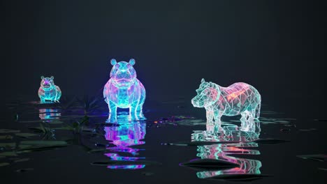 glowing hippos in a swampy reflection