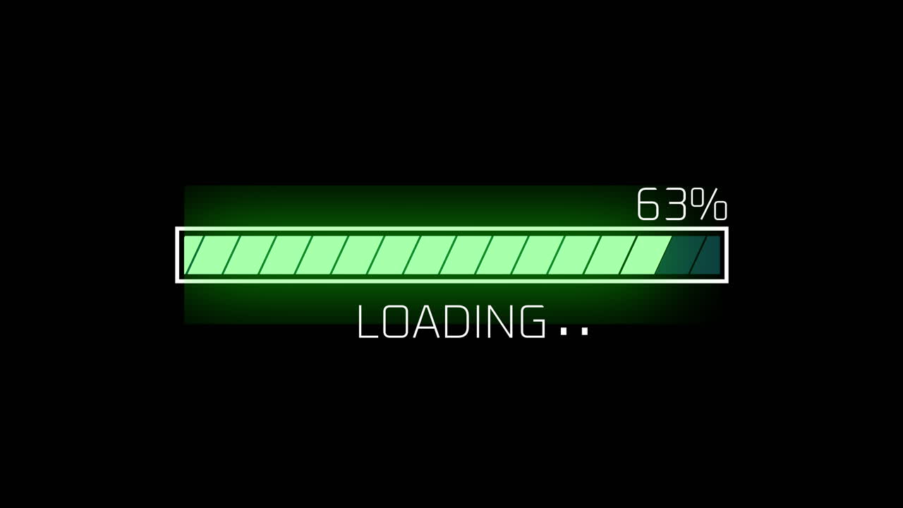 Digital Green Loading Progress Bar on Black Background