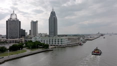 barge in mobile bay in mobile, alabama with drone stable video