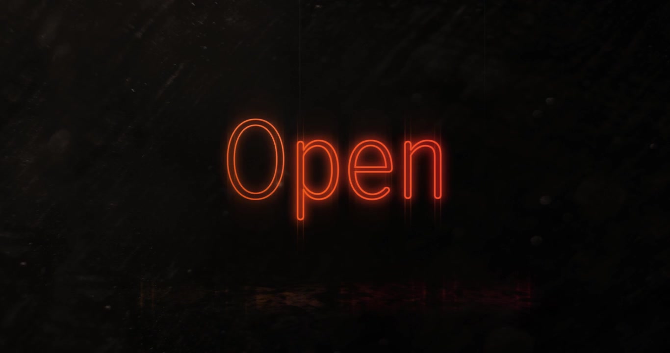 Animation of open text over black background