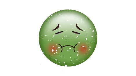 Animation-of-sick-emoji-icon-over-falling-confetti