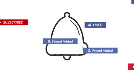 animación del texto de las redes sociales sobre una campana sobre un fondo blanco
