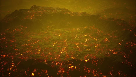 lava flow lights the landscape during a twilight eruption