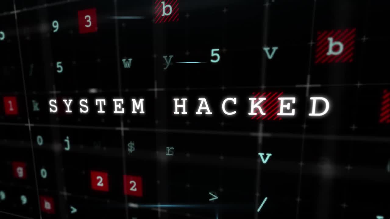 animación del paquete de texto de hacker de 3 texto en la pizarra roja sobre la advertencia de virus