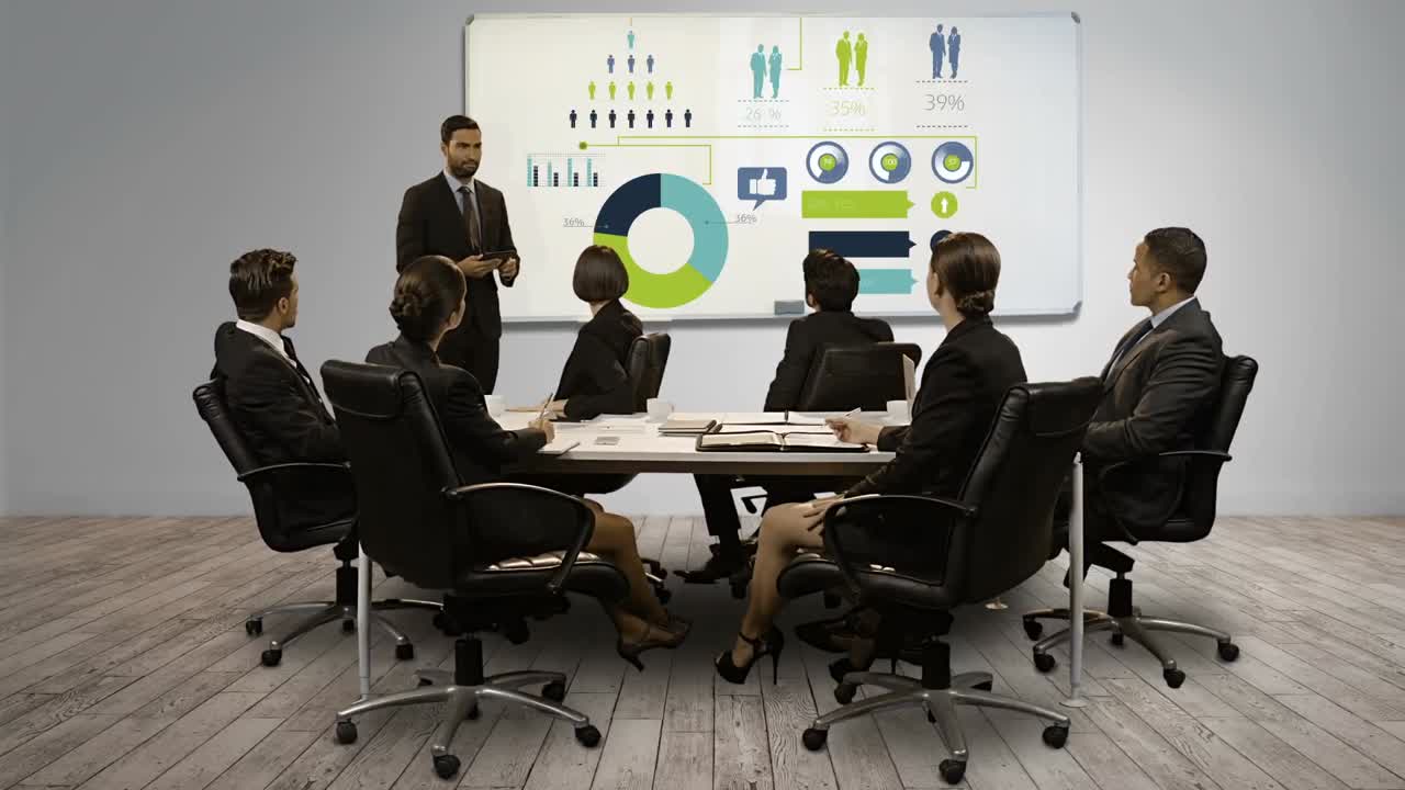 Businessman giving a presentation on digital screen